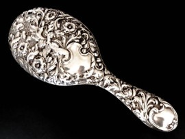 英国アンティーク ハンドミラー 大型手鏡 アールヌーボー シルバー  純銀447.5g エドワード期 1902年 WBL社製/全刻印  英国雑貨 英国スタイル アンティークコレクション アンティークデ