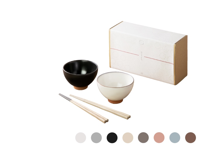 ハレとケ 美濃焼 赤土お茶碗 & 手彫り箸 ペアギフトセット
