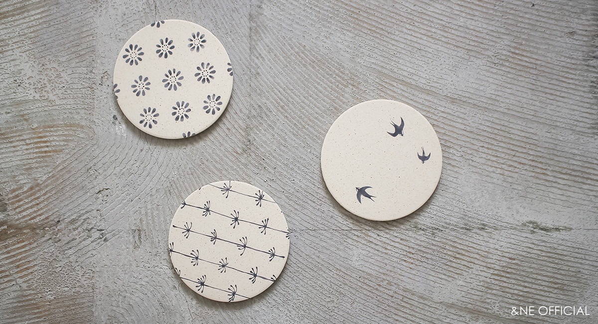 陶器珪藻土コースター　WAGARA 墨絵