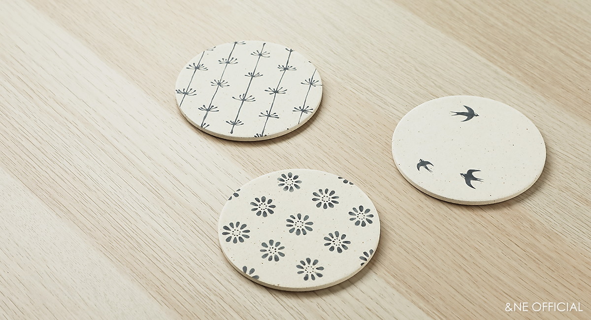 陶器珪藻土コースター　WAGARA 墨絵