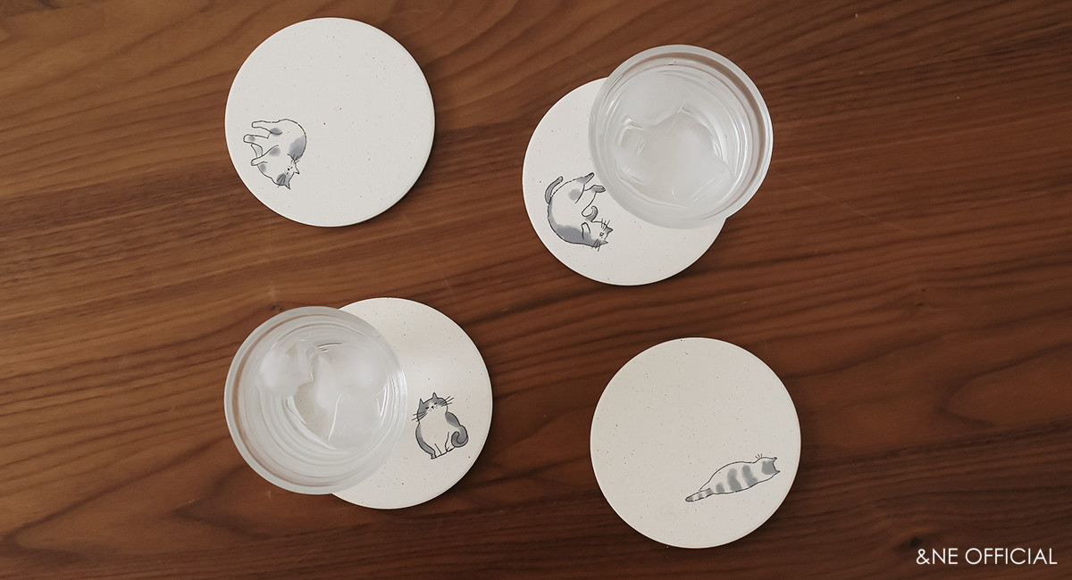 陶器珪藻土コースター neko