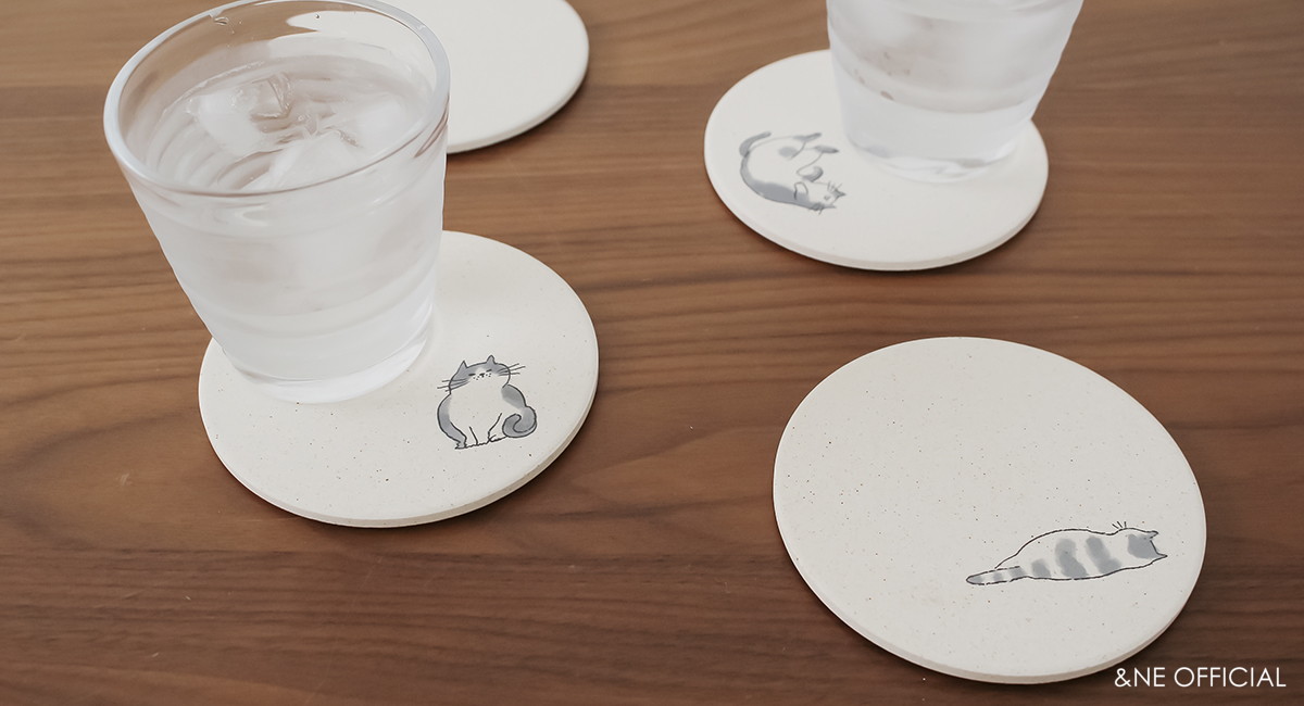 陶器珪藻土コースター neko
