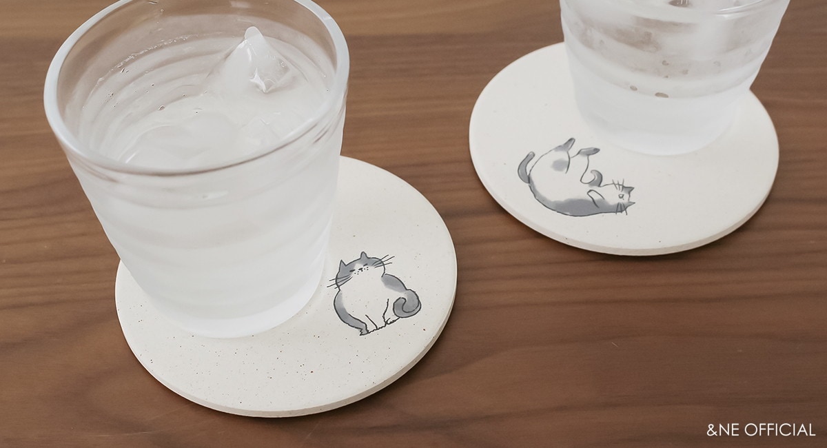 陶器珪藻土コースター neko