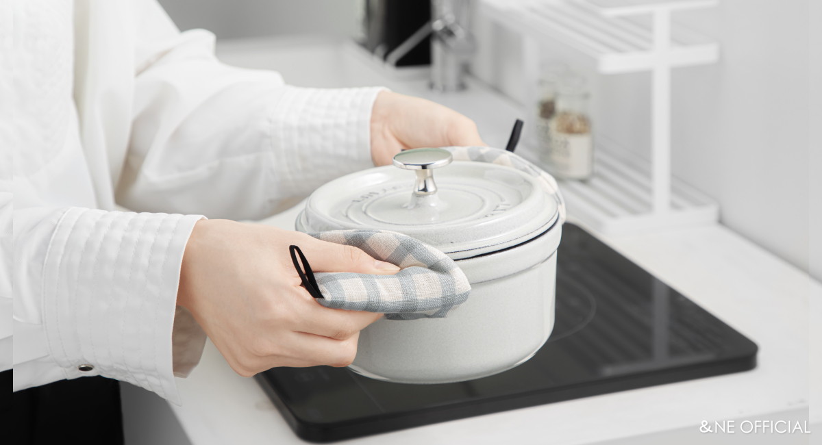 三角鍋つかみ (リネンライクチェック、メッシュブラック・市松・刺繍・お面・コウシ・ハナ)