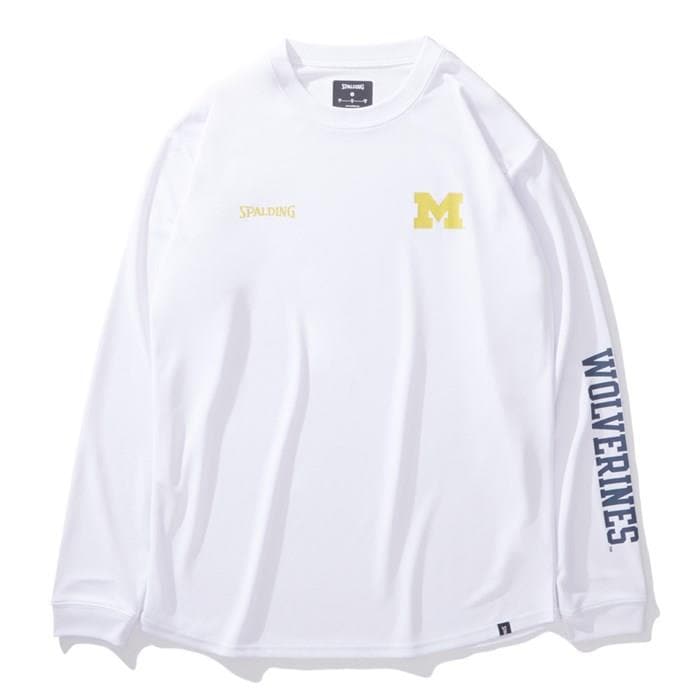 ＜ネコポス発送＞ SPALDING（スポルディング）　SMT24124M　2000　バスケットボール　ロングスリーブTシャツ ミシガン M ロゴ ロウンドヘム　24FW