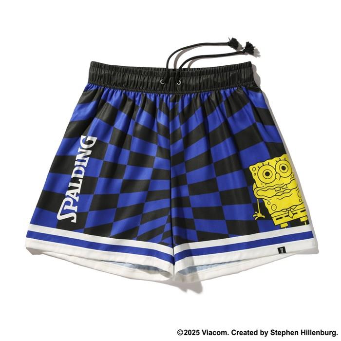 ＜ネコポス発送＞ SPALDING（スポルディング）　SMP25047S　5810　バスケットボール　プラパン　スポンジ・ボブ チェッカーフラッグ 布帛ショーツ　25SS