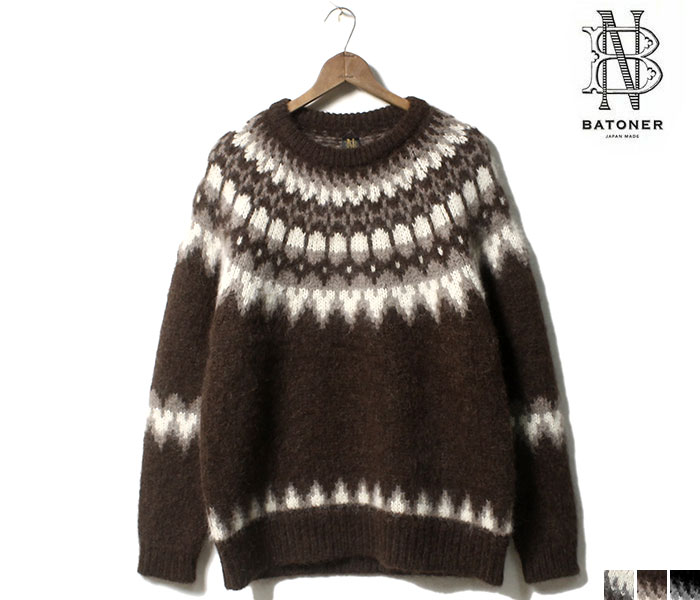 バトナー BATONER 雪柄 ニット セーター モヘア ノルディック MOHAIR 