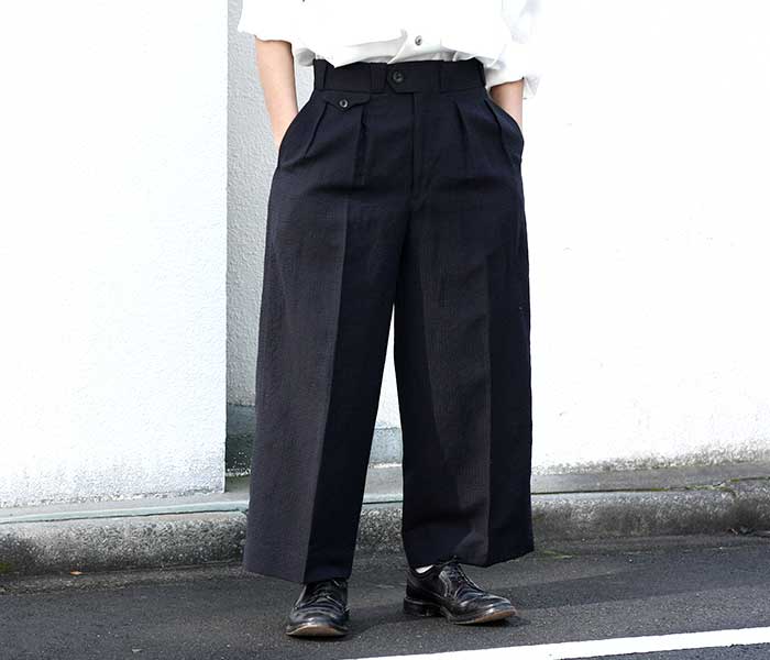 根津洋品店 NEZU YOHINTEN パンツ ウールリネン ドビー織りネイビー 