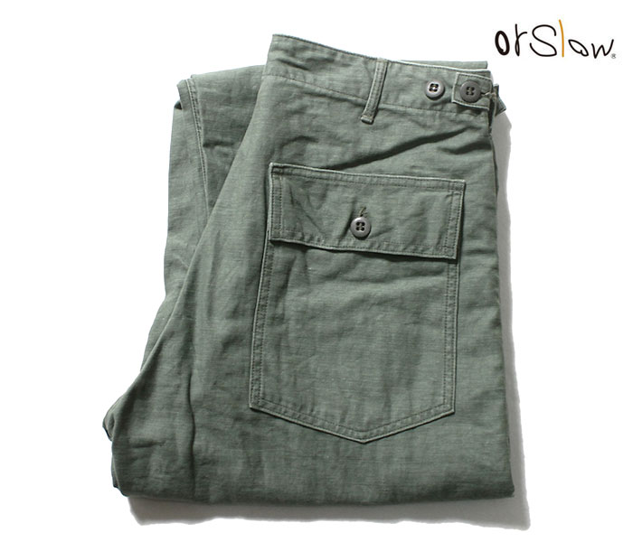 ͽ(Ϥͽ 8ʹ) orSlow  եƥѥ 5002 ٥ѥ 쥮顼եå ꡼桼 US ARMY FATIGUE PANTS Button Fly GREEN USED (01-5002-216-RESERVE)