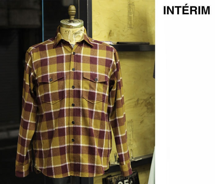 インテリム INTERIM 限定 ウールチェック CPO シャツ キャメル LIMITED 