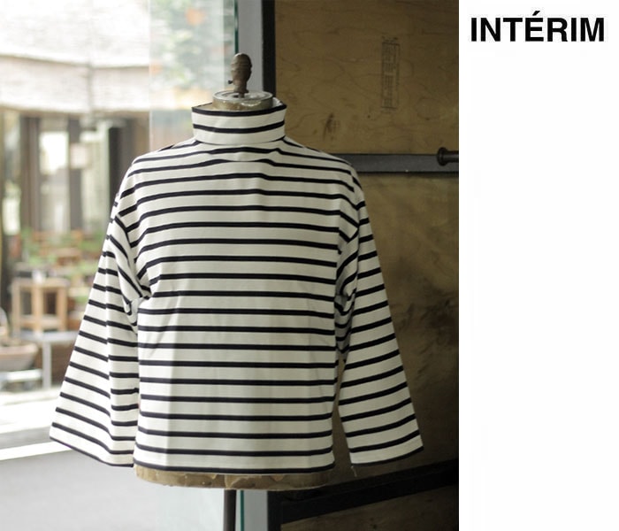 �ե����ʥ륻���� 50%OFF ����ƥ�� INTERIM �ϥ��ѡ��ӥå� �������󥮥� �Х��� �ϥ��ͥå� �ܡ���������� HYPER BIG SUVIN GIZA BASQUE HIGH NECK BORDER SHIRT (IT23A139)