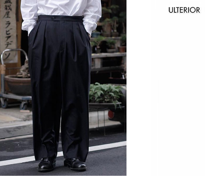 ����ƥꥢ ULTERIOR �����ѡ��ե����� ������ȥ��ԥ��� ���å��ȥ饦���� SUPER FINE WOOL TOROPICAL TUCKED TROUSERS (ULPT50-HA153)