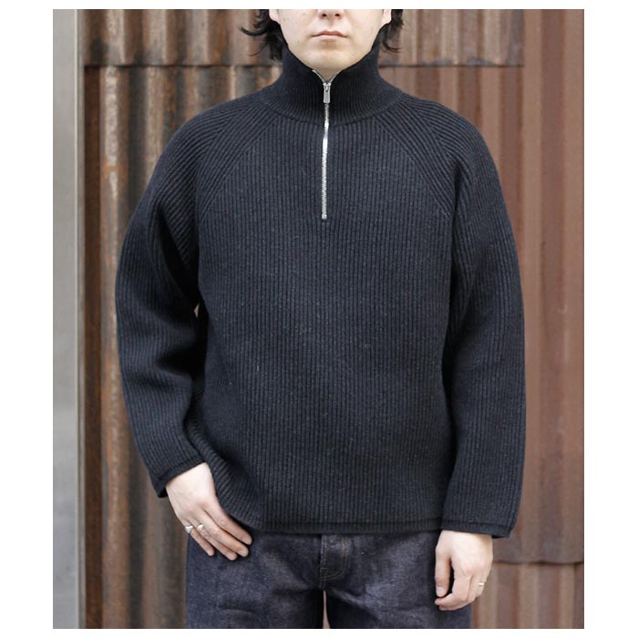 �Хȥʡ� BATONER �ϥ��ĥ����� ������ ������ �饰��� �ϡ��ե��å� HIGH TWIST CARD WOOL RAGLAN HALF ZIP (BN-24FM-061)