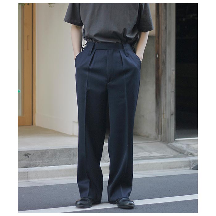 ƥ INTERIM   Х 1å 磻ɥơѡɥå VIRGIN WOOL GABARDINE 1-TUCK WIDE TAPERED SLACKS (IT25S047)