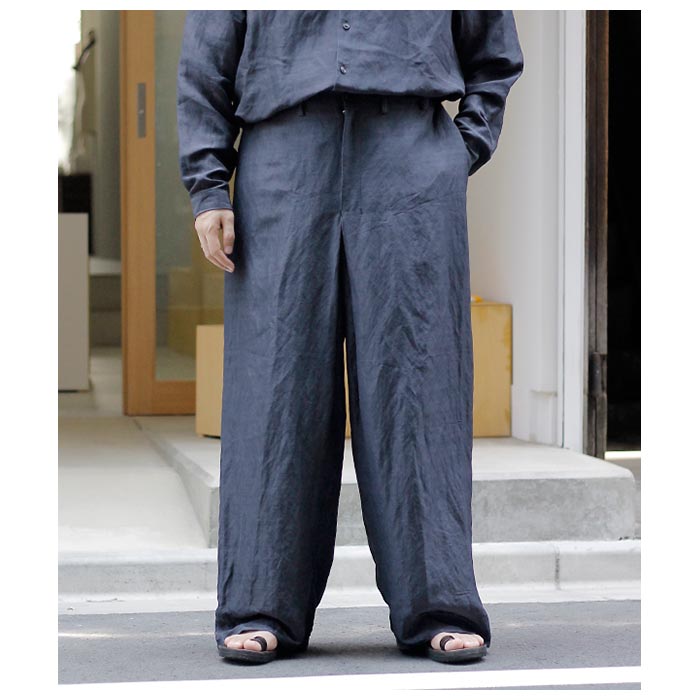 ΥΥå NONNOTTE ͥ 졼  ԡ ɥ졼ԥ å ܥå ץ꡼ Ρå ȥ饦 Linen Rayon Dyeing Speck Draping Crotch Box Pleats No Tuck Trousers (N-25S-043)
