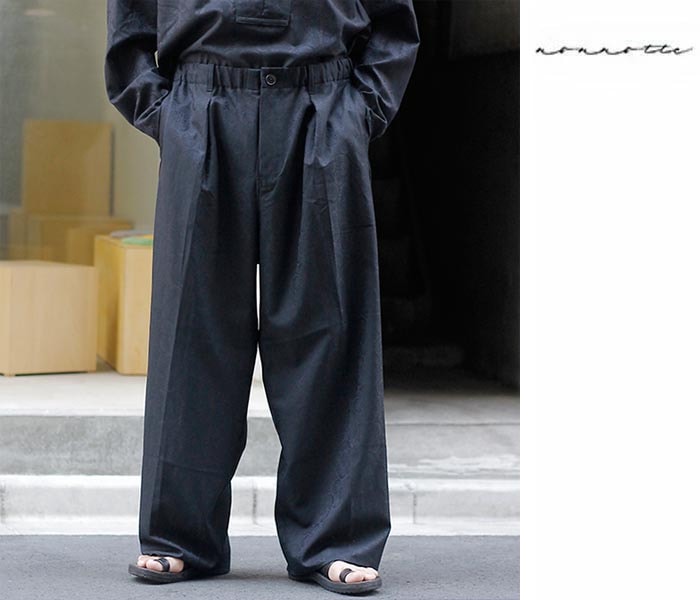 ΥΥå NONNOTTE եꥫ ѡ120 ե 㥬 ɥ졼ԥ 饹ƥå 󥿥å 磻 ȥ饦African Super120' Flower Jacquard Draping Elastic In Tuck Wide Trousers (N-25S-027)