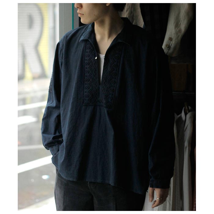  SARTO åȥ ͥ ǥ ֥꡼ ץ륪С  COTTON LINEN PLAIN WEAVE INDIGO EMBROIDERY PULL OVER SHIRT (251-17001)
