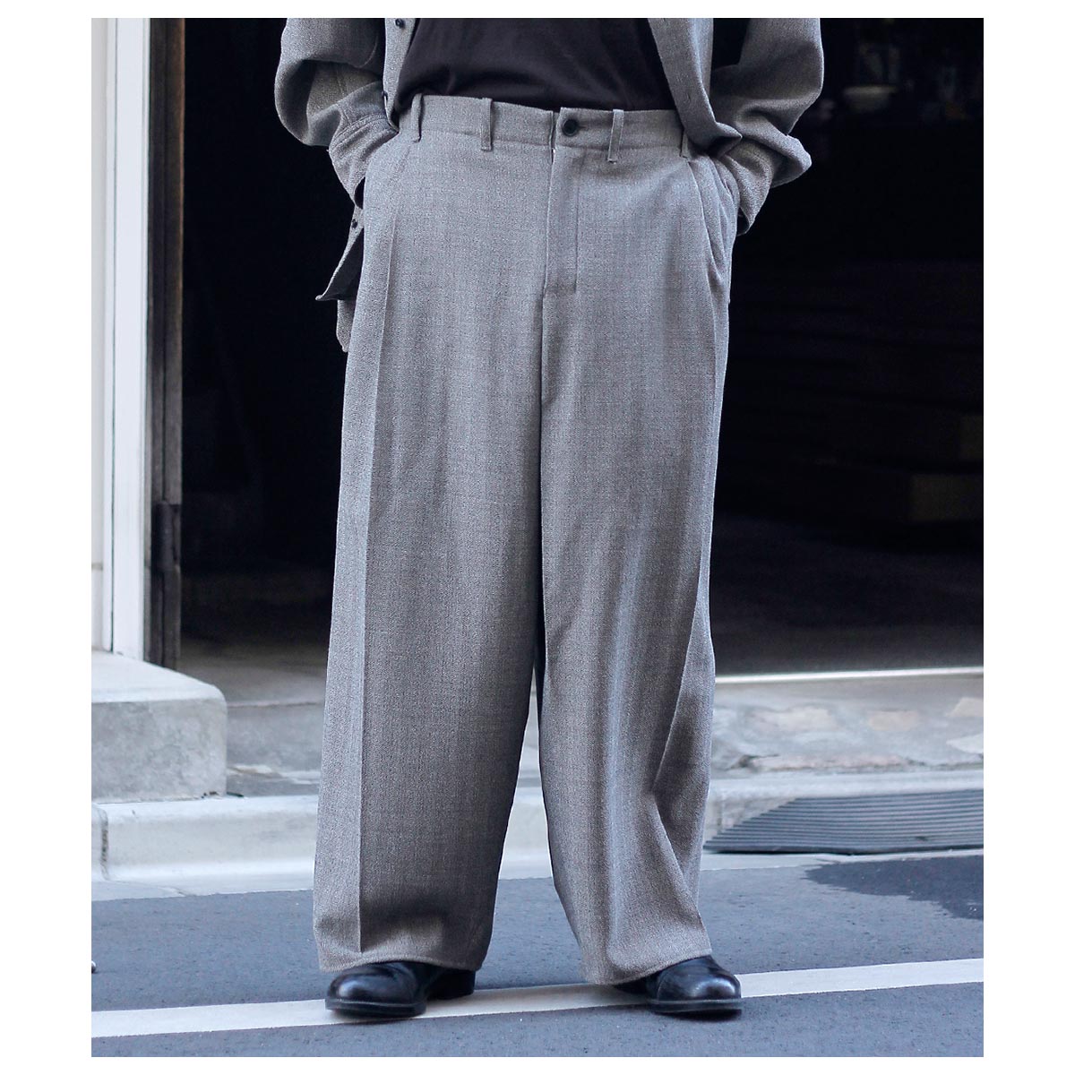 ΥΥå NONNOTTE 롼 ӥ إܡ ɥ졼ԥ󥰥 ܥåץ꡼ ȥ饦 Loose Weaving Herringbone Draping Crotch Box Pleats Trousers (N-25A-029)