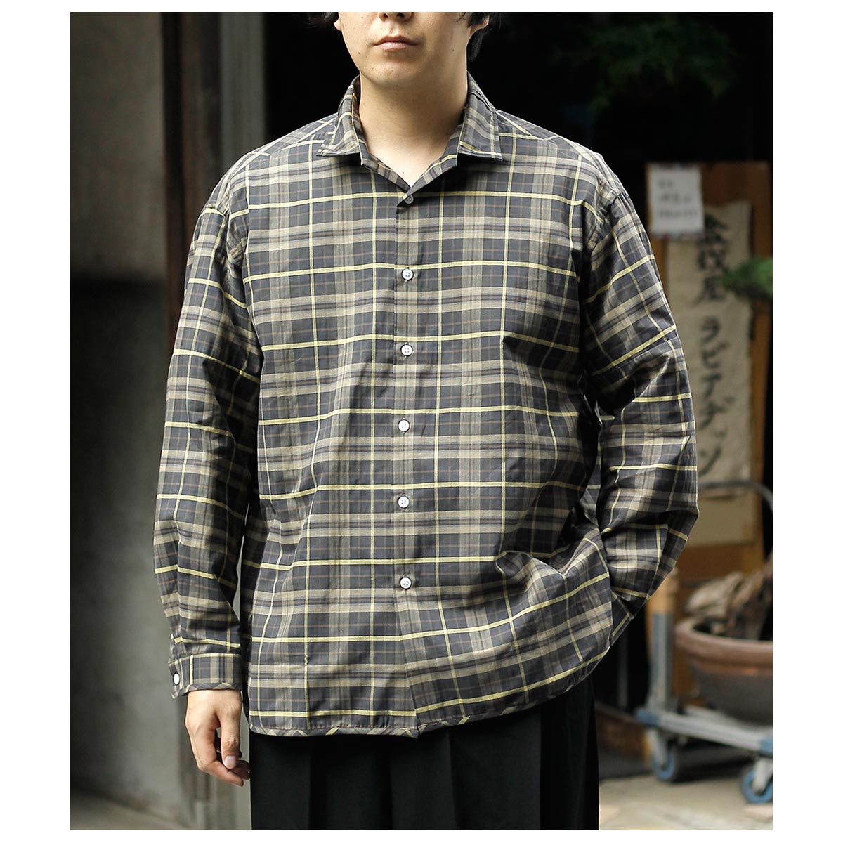 マナベ MANAVE タックカラー チェック シャツ Tuck Collar Check