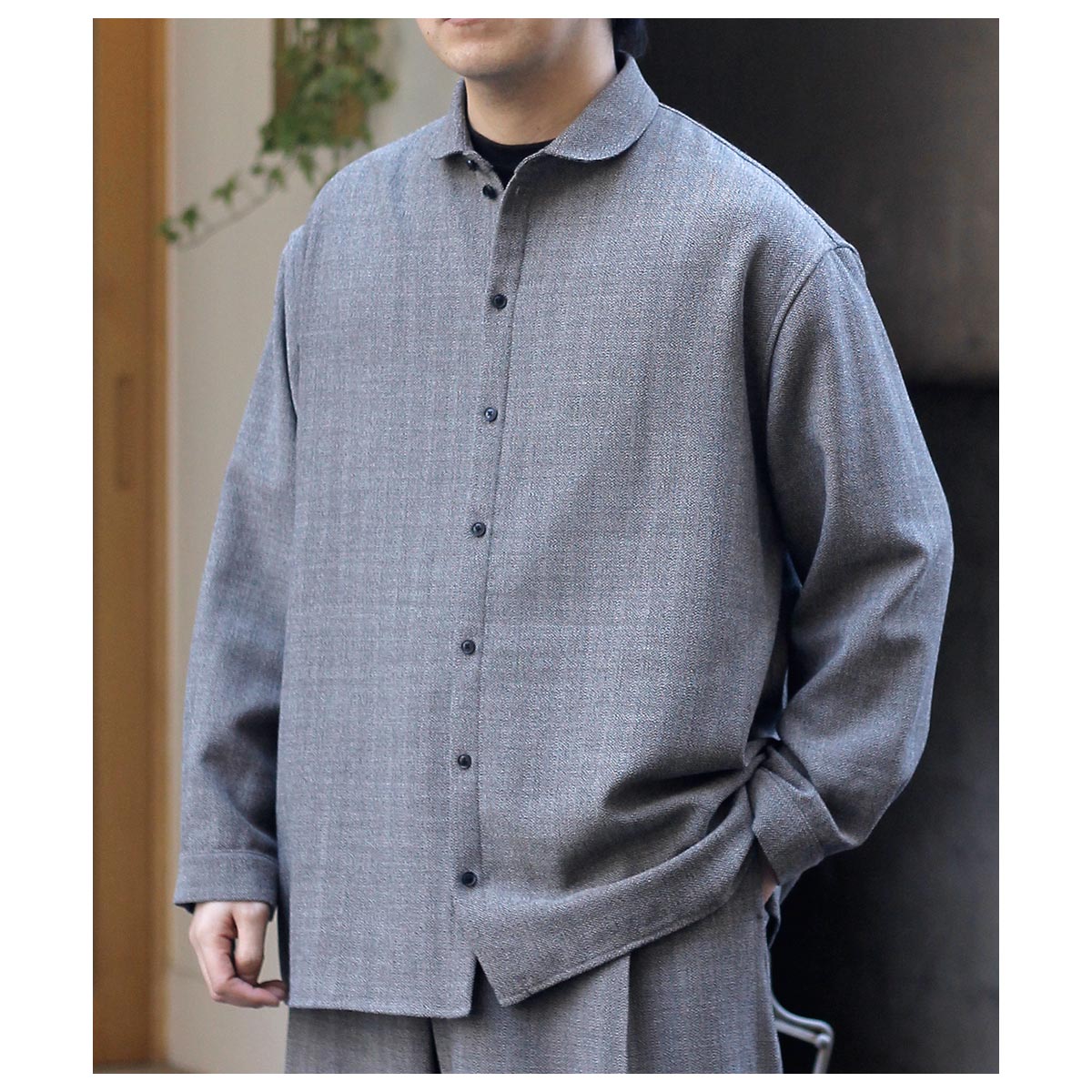 �ΥΥå� NONNOTTE �롼�� �������ӥ� �إ��ܡ��� �����С��������� �饦��ɥ��顼 ����� Loose Weaving Herringbone Oversized Shirt Round Collar (N-25A-028)