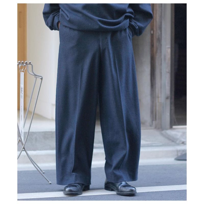 �ΥΥå� NONNOTTE �����ѡ�120��s �饤�ȥ��ȥ� ����쥤 ���ȥ� �磻�ɥ��ȥ졼�ȥȥ饦���� Super120S Light Inlay Melton Wide Straight Trousers (N-25A-049)