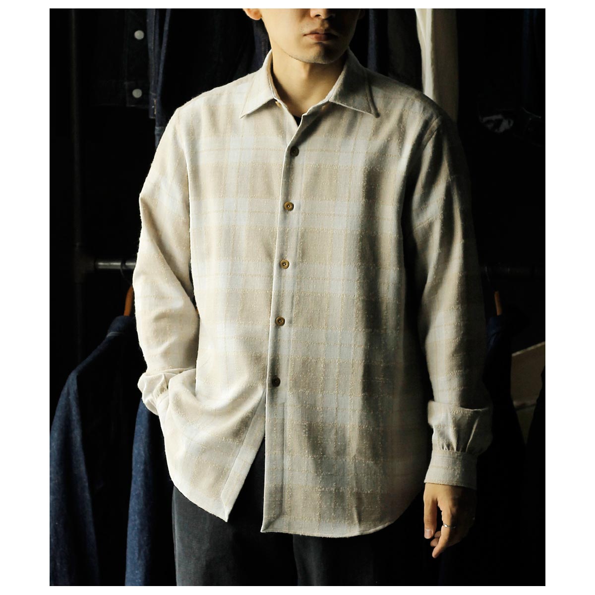 �����襹 ���ۥ� ������ǥ� �ӥ��奦 Aquellos Ojos Verdes BISHU �ե��� �����å� �����󥶡� �磻�ɥ��顼 ����� Foujita Windsor wide collar shirt (AOV-G2-ai-12)