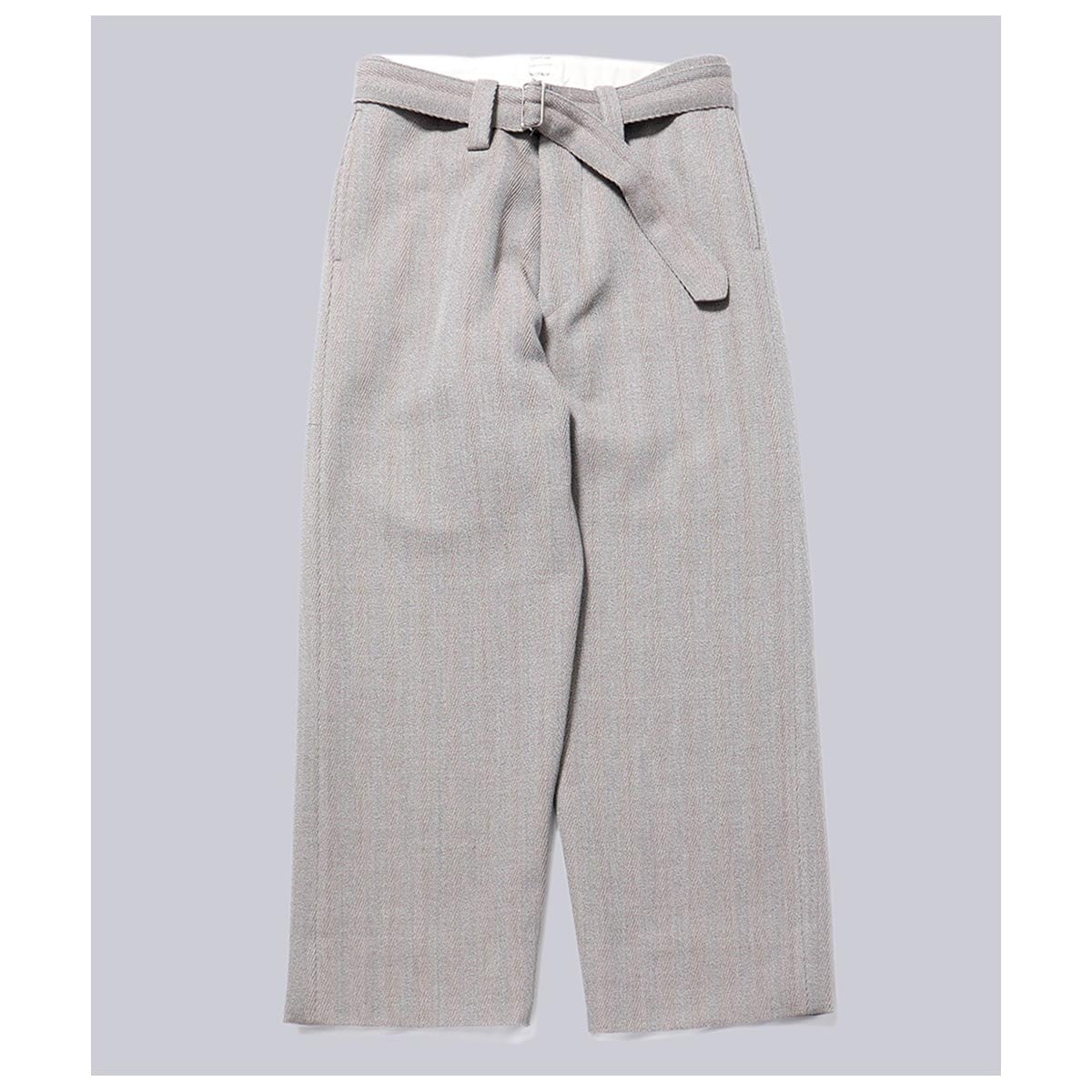 ƥ INTERIM ȥ饯㡼 ɥͥ    ǥåɥȥå ٥ƥå ߥХ ȥ饦 STRUCTURED DIAGONAL MELANGE WOOL  DEADSTOCK BELTED MIL BAGGY TROUSER (IT25A059)
