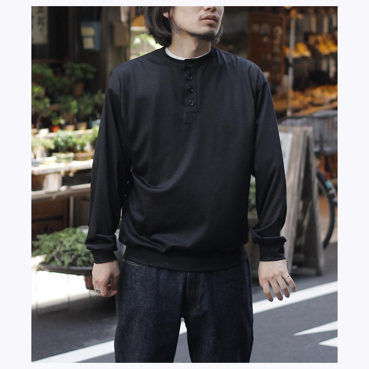 ƥ INTERIM ȥ ե Υ 㡼 إ꡼ͥå 󥰥꡼ T EXTRA FINE MERINO WOOL JERSEY HENRY L/S TEE (IT25A293)