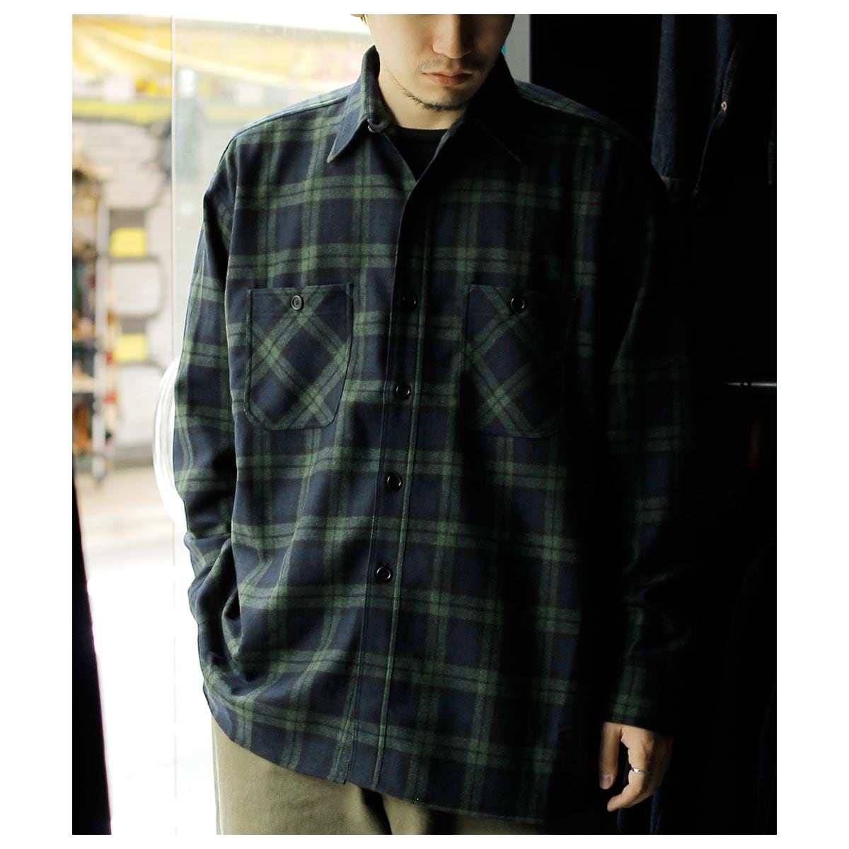 ƥ INTERIM ɥե ϥѡӥå å ɥ졼 ǥåɥȥå ߥ꥿꡼  HYPER BIG TARTAN WOOL DRAPE DEADSTOCK MILITARY WORK SHIRTS (IT25A179AP)