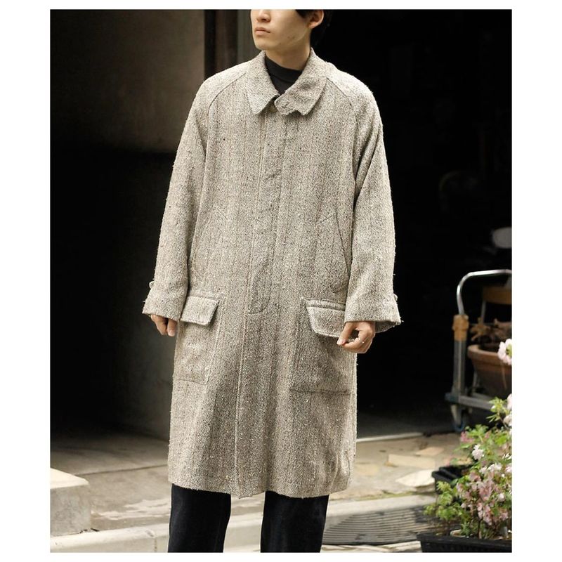 ƥ INTERIM 륯 ɥͥ 饤˥ 륯Υ ǥåɥȥå ϥѡӥå ϥƥ С SILK DONEGAL lining SILK NOIL DEADSTOCK HYPER BIG HUNTING OVER COAT (IT25A007)