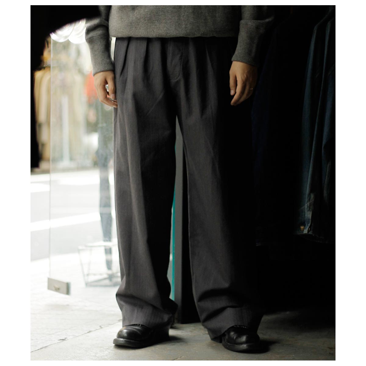 ٥른 AUBERGE ӥ ɥåȥ 2å 磻 ѥ "" Caribbean Sea Island Cotton 2Tuck Wide Pants "COLE" (AUSIC25A03)