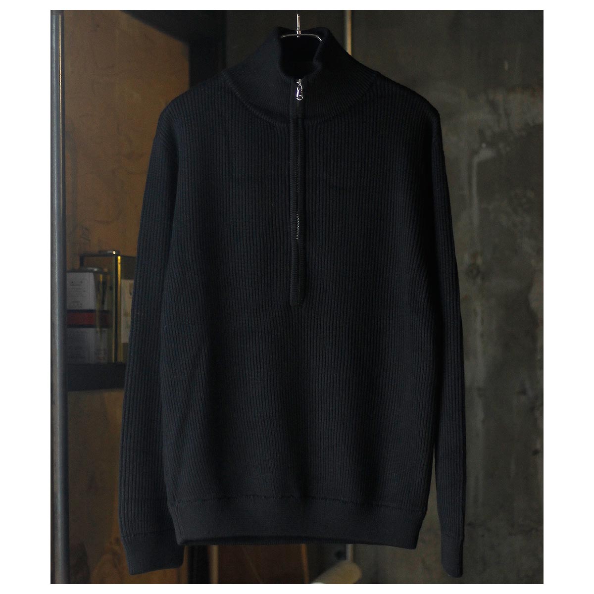 ƥ INTERIM  륯 ߥ ǥåɥȥå 䡼 ֥  ϡեå ˥å WOOL SILK CASHMERE DEADSTOCK YARN DOUBLE RIB HALF ZIP KNIT (IT25A149)