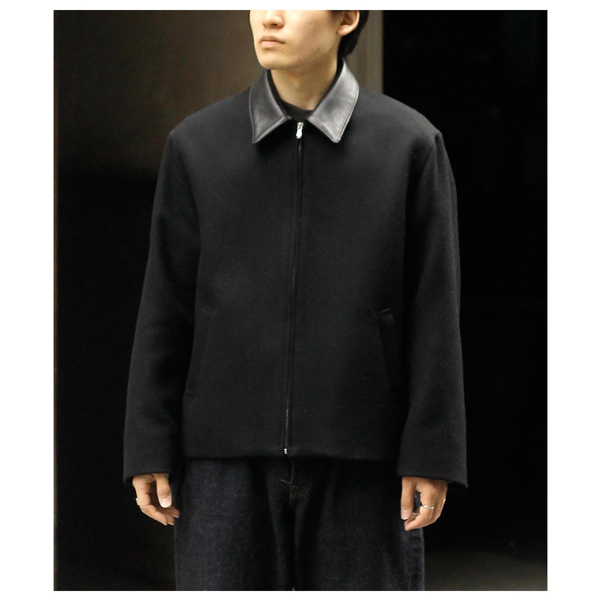 ƥ INTERIM إӡ  ʥå  ǥåɥȥå 쥶顼 ϥȥ 㥱å HEAVY PURE WOOL NATT? WEAVE DEADSTOCK LEATHER COLLAR HARRINGTON JACKET (IT25A097)