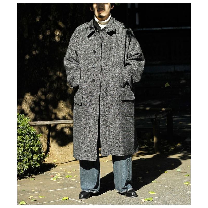 ����ƥ�� INTERIM ����ɥե������� ���󥵥��� �����ȥ��֥� �����ǥ��å� ���㥬���� �ĥ����� �ǥåɥ��ȥå� �ϥ��ѡ��ӥå� �ϥ�ƥ��� �����С������� INSIDE OUT DOUBLE SIDED JACQUARD TWEED DEADSTOCK HYPER BIG HUNTING OVER COAT (IT25A023AP)