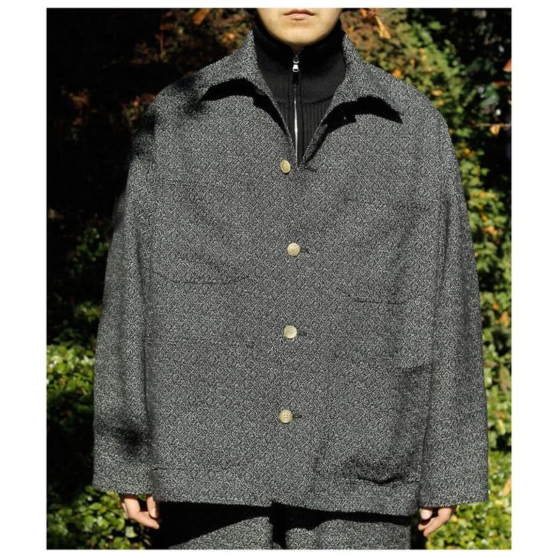 ����ƥ�� INTERIM ����ɥե������� ���󥵥��� �����ȥ��֥� �����ǥ��å� ���㥬���� �ĥ����� �ǥåɥ��ȥå� �ϥ��ѡ��ӥå� WW2 ������ ���С������� INSIDE OUT DOUBLE SIDED JACQUARD TWEED DEADSTOCK HYPER BIG WW2 TYPE COVERALL JACKET (IT25A003AP)