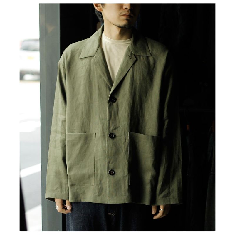 ����ƥ�� INTERIM �������� ��ͥ� �����ץ� ���顼 �����С� ����� ���㥱�å� SUITING LINEN OPEN COLLAR OVER SHIRT JACKET (IT26S029)