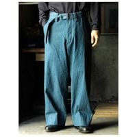 ����ƥ�� INTERIM �֥롼 ����ȥ� �ǥ˥� �٥�ƥå� �ե��� �����ߡ� �ߥ� �Х��� �ȥ饦���� BLUE SHUTTLE DENIM BELTED FRENCH ARMY MIL BAGGY TROUSER (IT26S101)