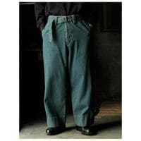 ����ƥ�� INTERIM �������� �������� �����å��� �֥롼 ����ȥ� �ǥ˥� �٥�ƥå� �ե��� �����ߡ� �ߥ� �Х��� �ȥ饦���� AGED GARMENT WASH BLUE SHUTTLE DENIM BELTED FRENCH ARMY MIL BAGGY TROUSER (IT26S103)