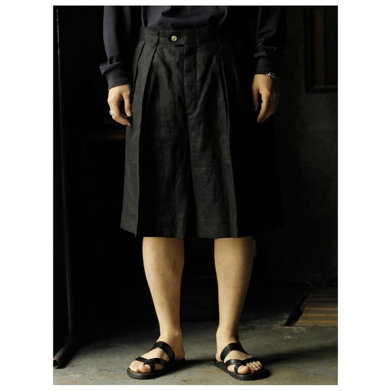 ����ƥ�� INTERIM �ϥ�������� ��ͥ� ������ 2���å� �ܥ��� ���硼�� HIGH COUNT LINEN CLOTH ��TUCK BUTTON SHORTS (IT26S193)