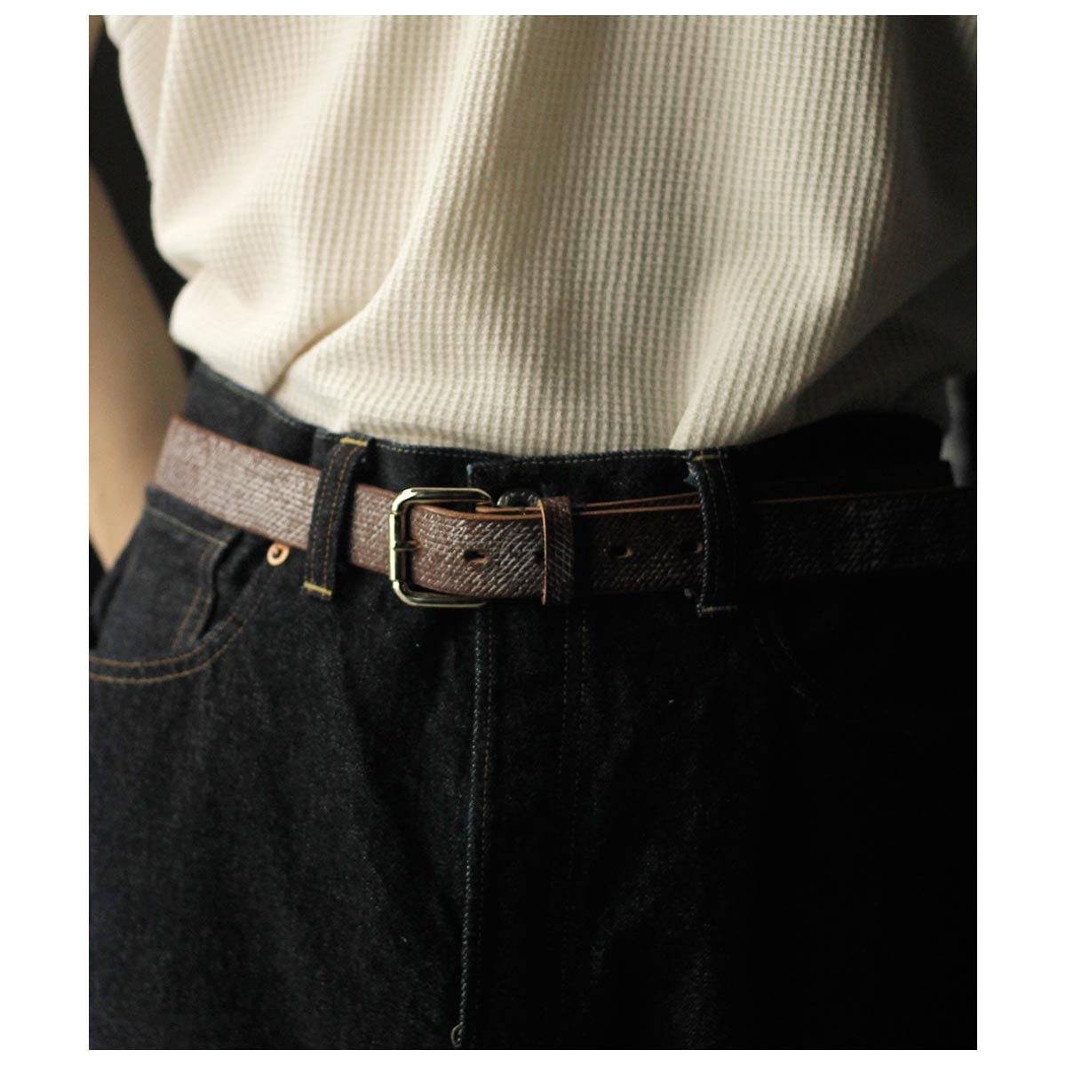 ����ƥ�� INTERIM 30mm ������ ���쥤�� �������С��� �쥶�� �٥�� 30mm CROSS GRAIN OAK BARK LEATHER BELT (IT000571)