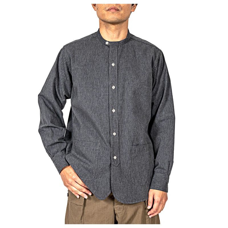 ������� WORKERS �Х�ɥ��顼����� Band Collar Shirt Ecru Shirt Cloth/Black Chambray (2603-BCSH-ESCBC)