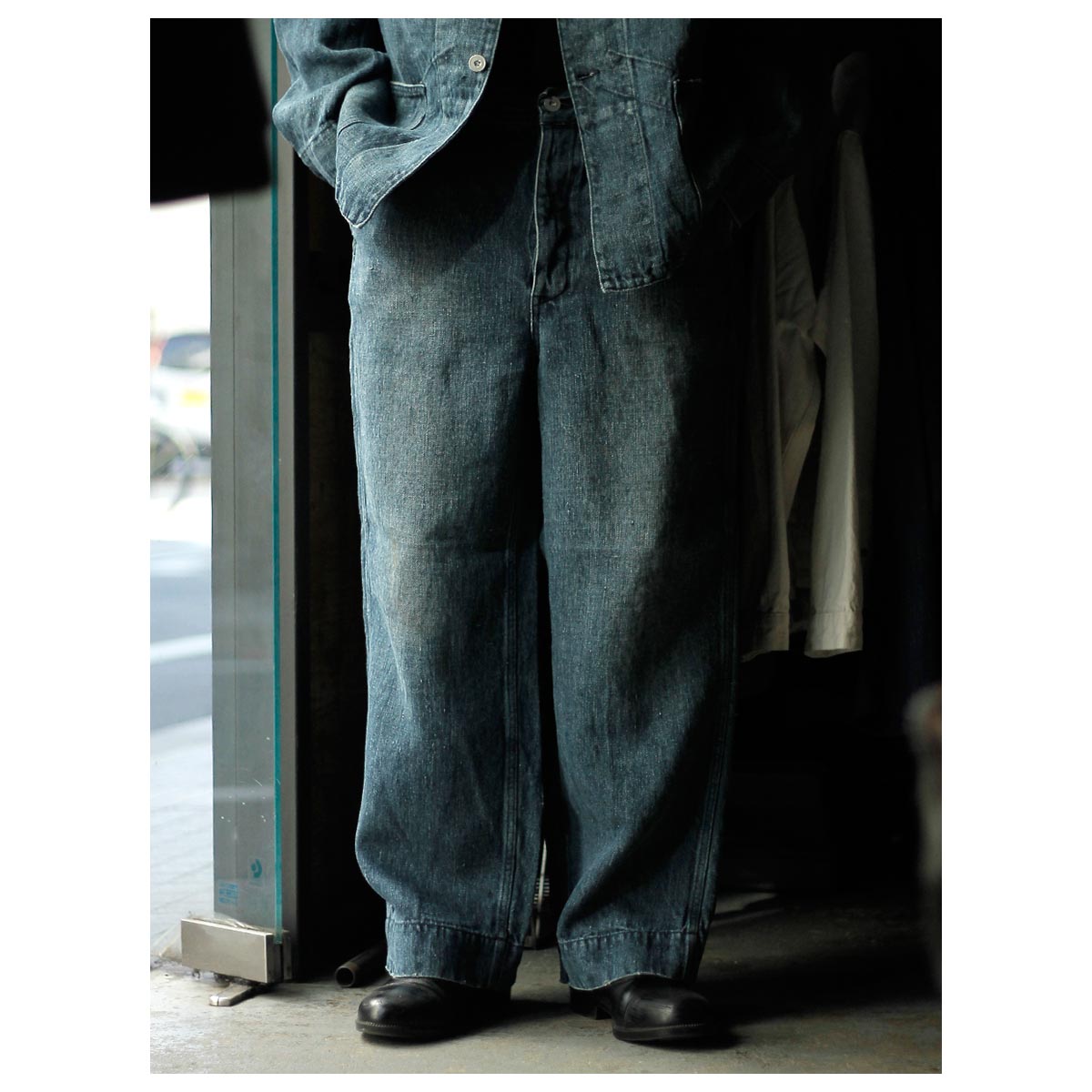 �����٥른�� AUBERGE �֥�å� ���� �إ�� �ǥ˥� �磻�� �ѥ�� "�����" BLACK LAND HEMP DENIM WIDE PANTS "ROLF" (AU26S08)