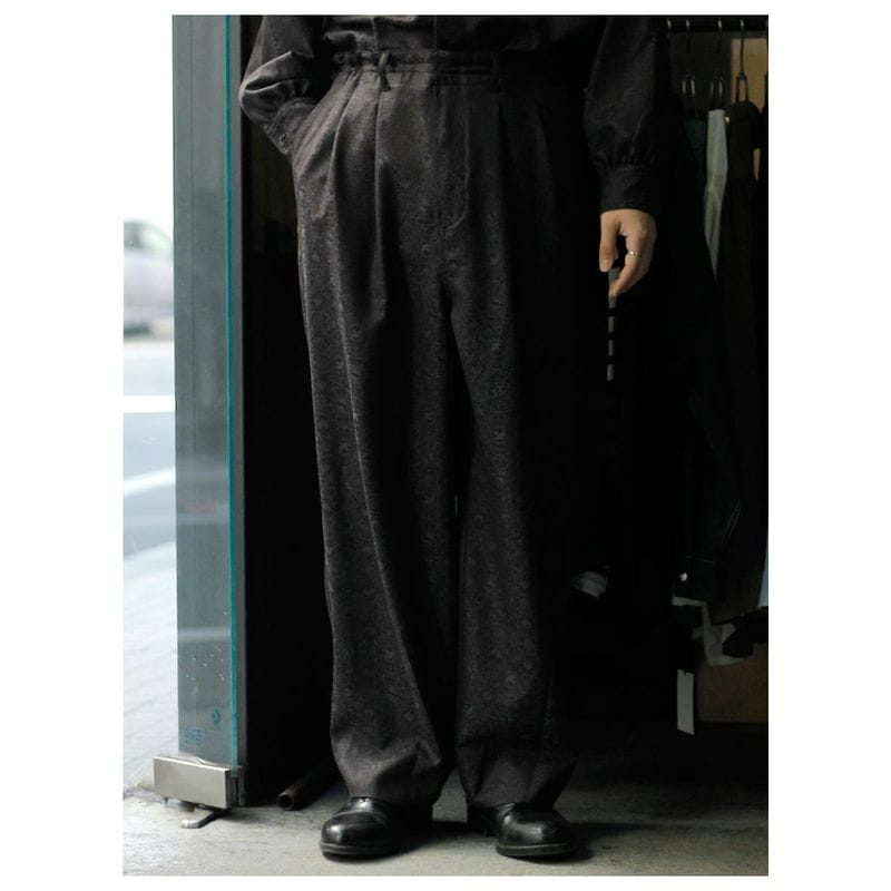 �ΥΥå� NONNOTTE �����ѡ�140�� ���ݥ��˥� ���˥� ���㥬���� 2���å� �ɥ��������� �磻�� �ȥ饦���� Super140' Apollonia Anima Jacquard 2-Tuck Draw Cord Wide Trousers (N-26S-008)