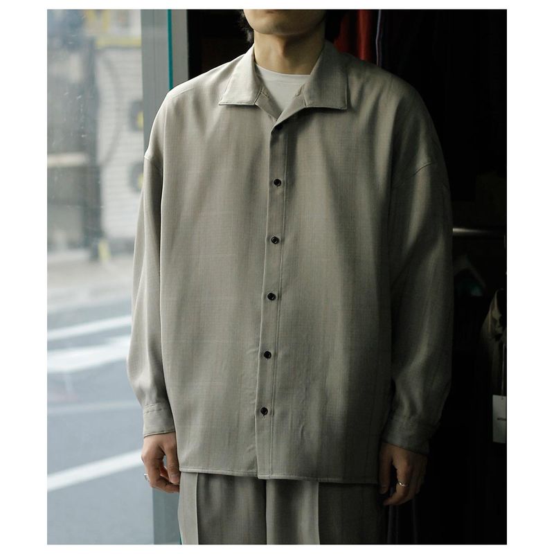 �ΥΥå� NONNOTTE �����륷�륯 �������� �ץ쥤�� �ɥ졼�ԥ� �����ץ󥫥顼 ����� Wool/Silk Ghost Plaid Draping Open Collar Shirt Type A (N-26S-017)