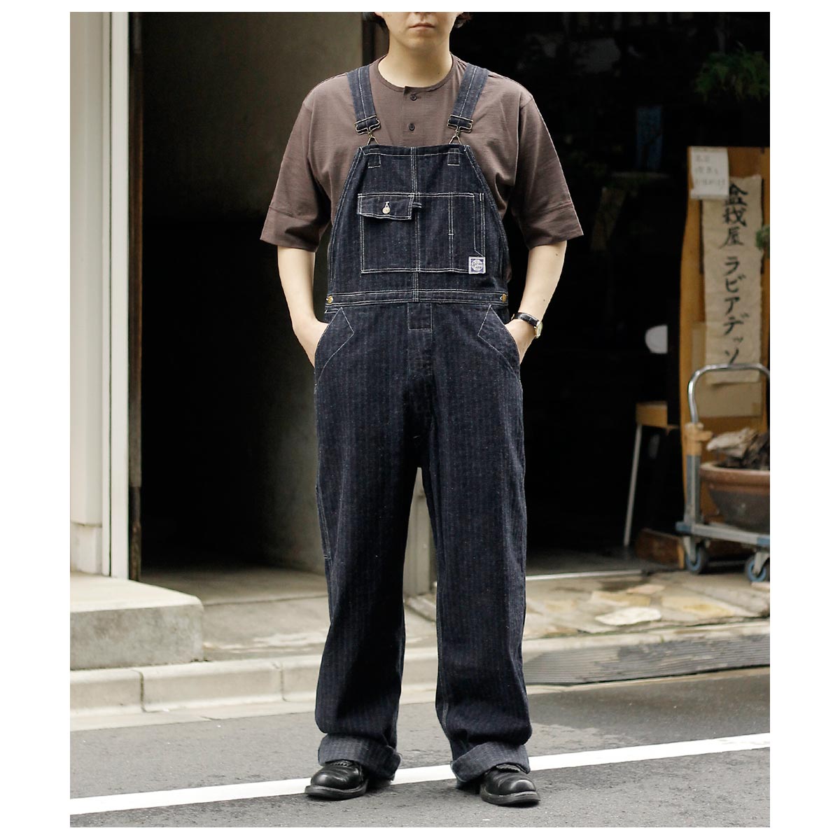 ����󥰥�å��� JOHN GLUCKOW ���ȥ��󥰥����� �쥤��ե������� �����С������� ���ȥ饤�� �ǥ˥� Strongarm Reinforced Overalls Stripe Denim (JG-41-st)