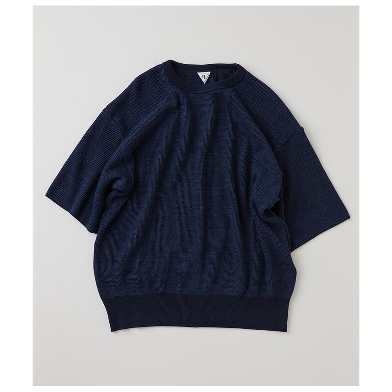 �ե�����󥸥� FILMELANGE ''��������'' ���Ԥߥ˥åȥ��� ���롼�ͥå� Ⱦµ �˥å� ������ "CASEY" Half Cardigan Stitch S/S Tops (CASEY-26S)