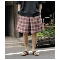 インテリム INTERIM アンドフェブ別注 チェック ブークレ デッドストック ファブリック ハイパービック トレーニング イージー ショーツ CHECK BOUCLE DEADSTOCK FABRIC HYPER BIG TRANING EASY SHORTS (IT26S157AP)