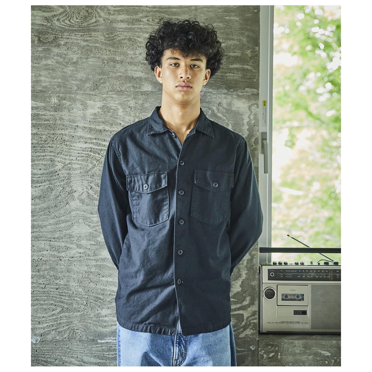 orSlow オアスロウ ユーティリティシャツ アーミー ミリタリージャケット ブラック 03-8045 US ARMY SHIRT UNISEX BLACK (03-8045-J61)