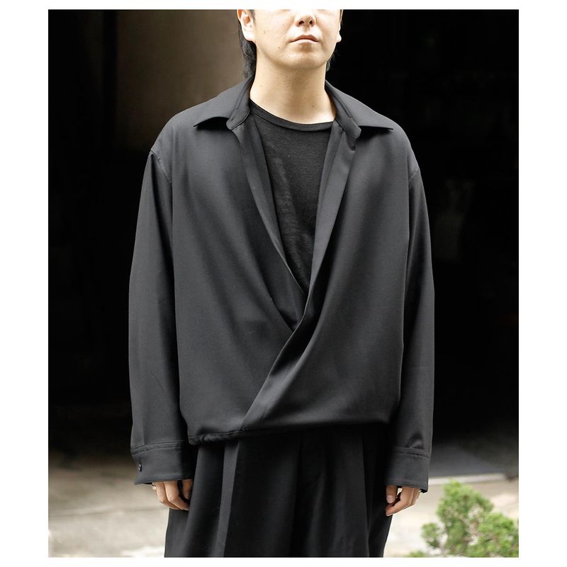 �ΥΥå� NONNOTTE �ɥ졼�� �ɥ����� ������ �ɥ졼�ԥ� �����С���å� ����� Drape Doeskin Cloth Draping Overlap Shirt (N-26A-096)