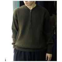 スロープスロー Slopeslow ハードツイスト シェットランド ウール リブ サドルショルダー ハーフジップ セーター  HT Shetland wool RIB saddle shoulder half zip (1263045)